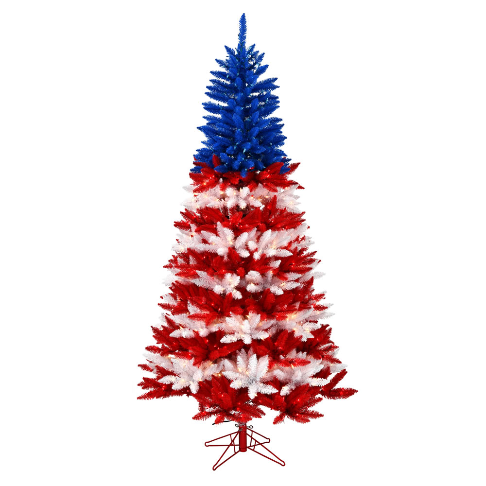 Christmastopia.com 4.5 Foot Centennial Pine Patriotic Artificial Christmas Tree - 400 DuraLit Incandescent Red-Clear-Blue Mini Lights