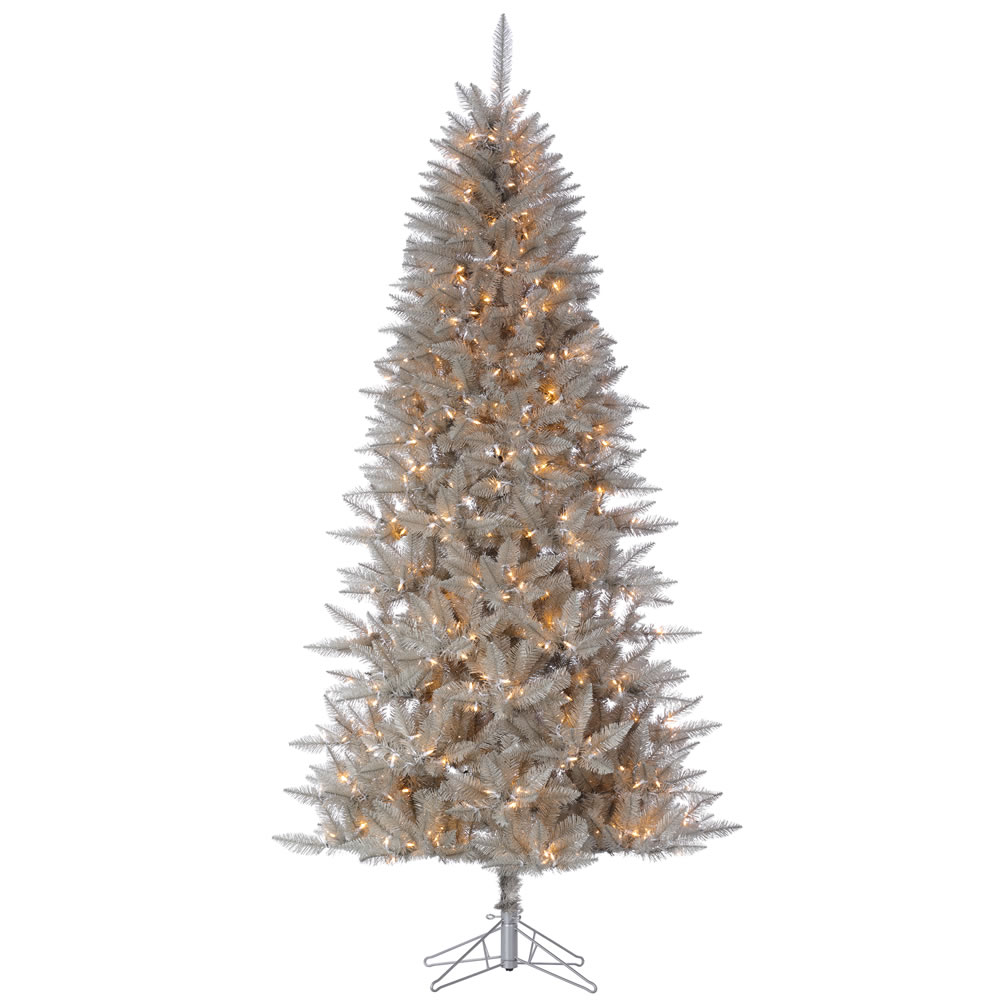 4.5 Foot Platinum Pencil Fir Artificial Christmas Tree - 250 DuraLit LED Warm White Mini Lights