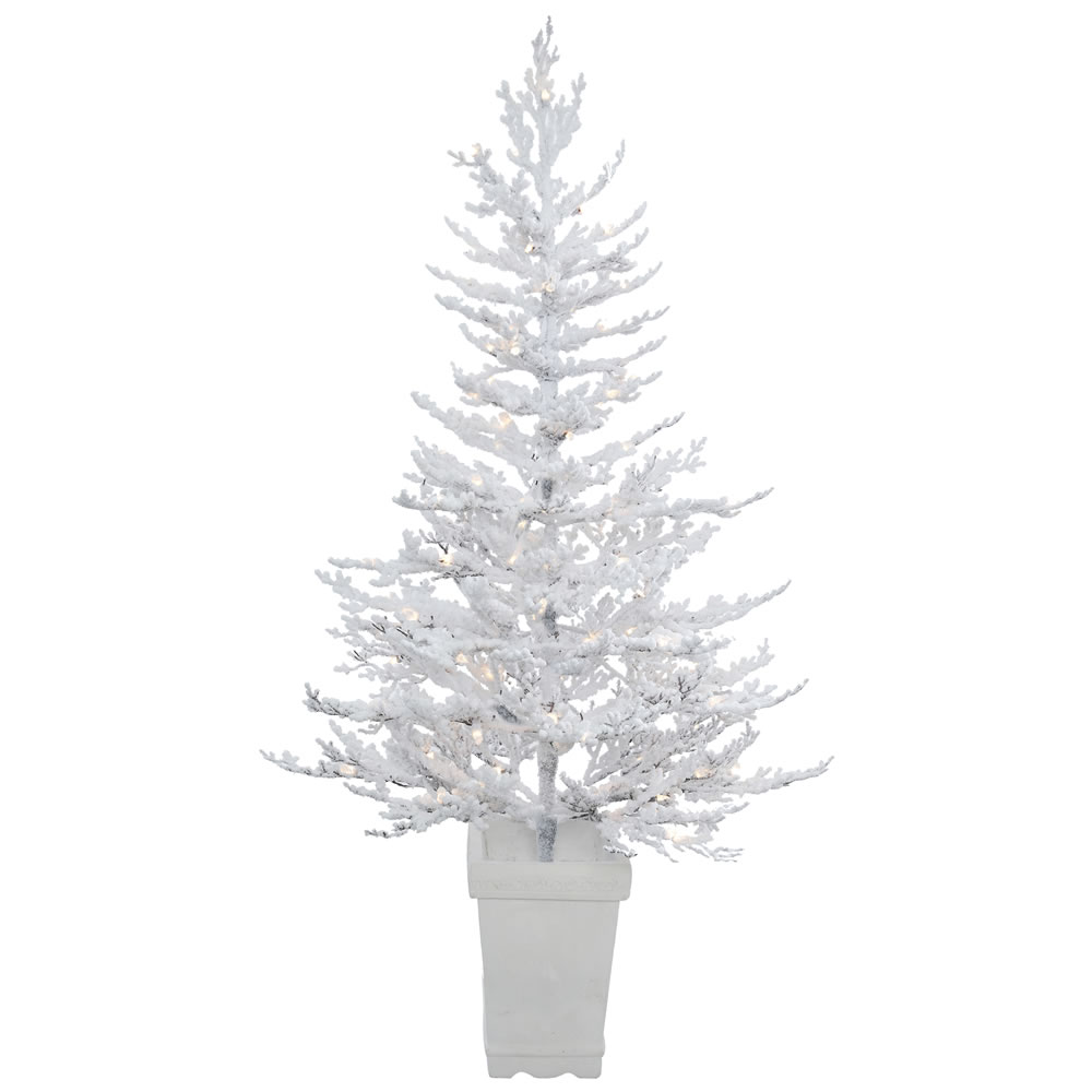 5 Foot Flocked Winter Twig Artificial Potted Christmas Tree 100 DuraLit LED Warm White Italian Style Mini Lights