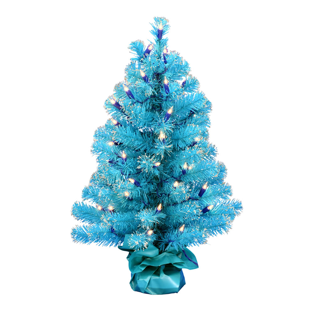 2 Foot Sky Blue Tinsel Tabletop Artificial Christmas Tree 50 DuraLit Incandescent Clear Mini Lights