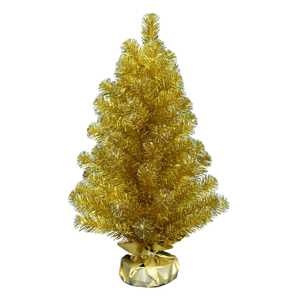 2 Foot Gold Tinsel Tabletop Artificial Christmas Tree Unlit