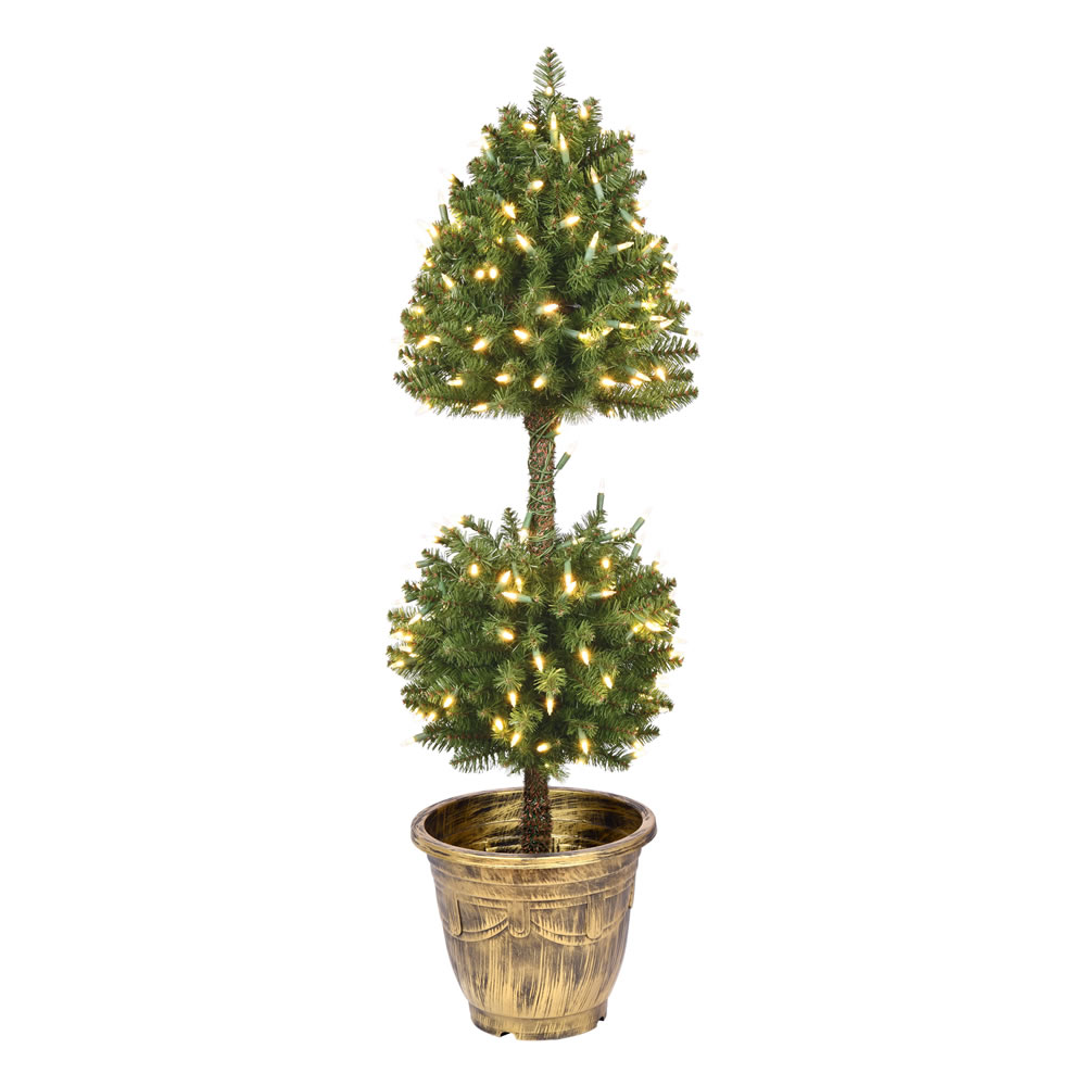 4 Foot Tifton Two Ball Potted Topiary Artificial Tree - 200 Duralit LED Warm White Mini Lights