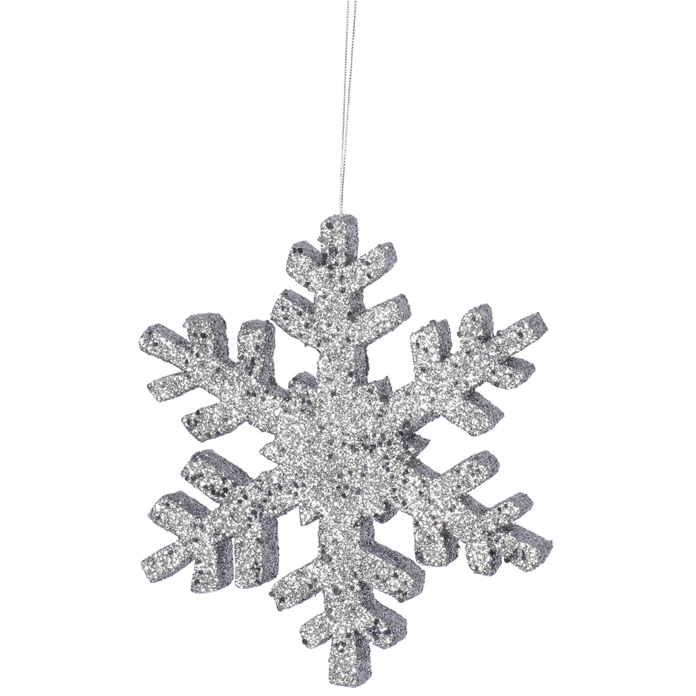 8 Inch Pewter Outdoor Glitter Snowflake Artificial Christmas Ornament