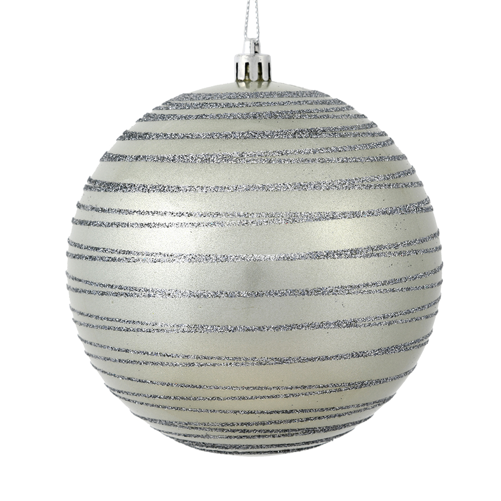 6 Inch Limestone Candy Glitter Lines Round Christmas Ball Shatterproof Ornament