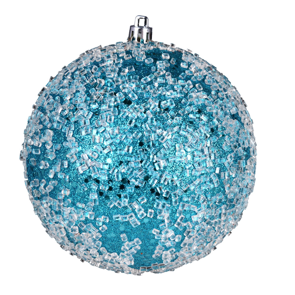 10 Inch Turquoise Glitter Hail Christmas Ball Ornament