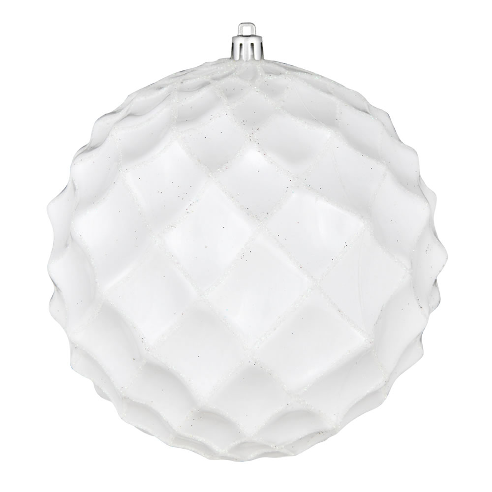 6 Inch White Shiny Form Geometric Christmas Ball Ornament