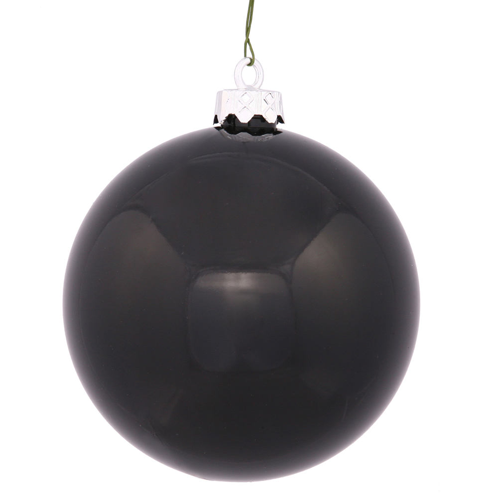 10 Inch Black Shiny Artificial Christmas Ornament - UV Drilled Cap