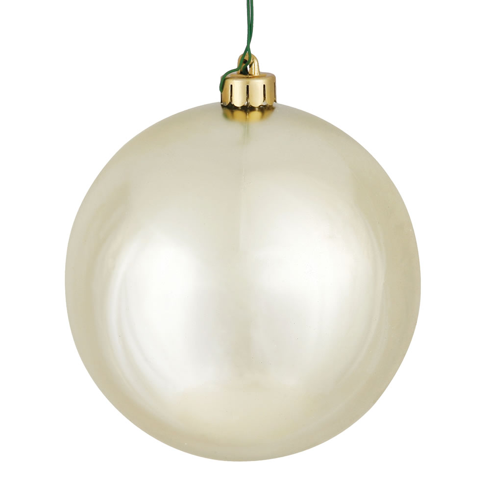 10 Inch Champagne Shiny Artificial Christmas Ball Ornament - UV Drilled Cap