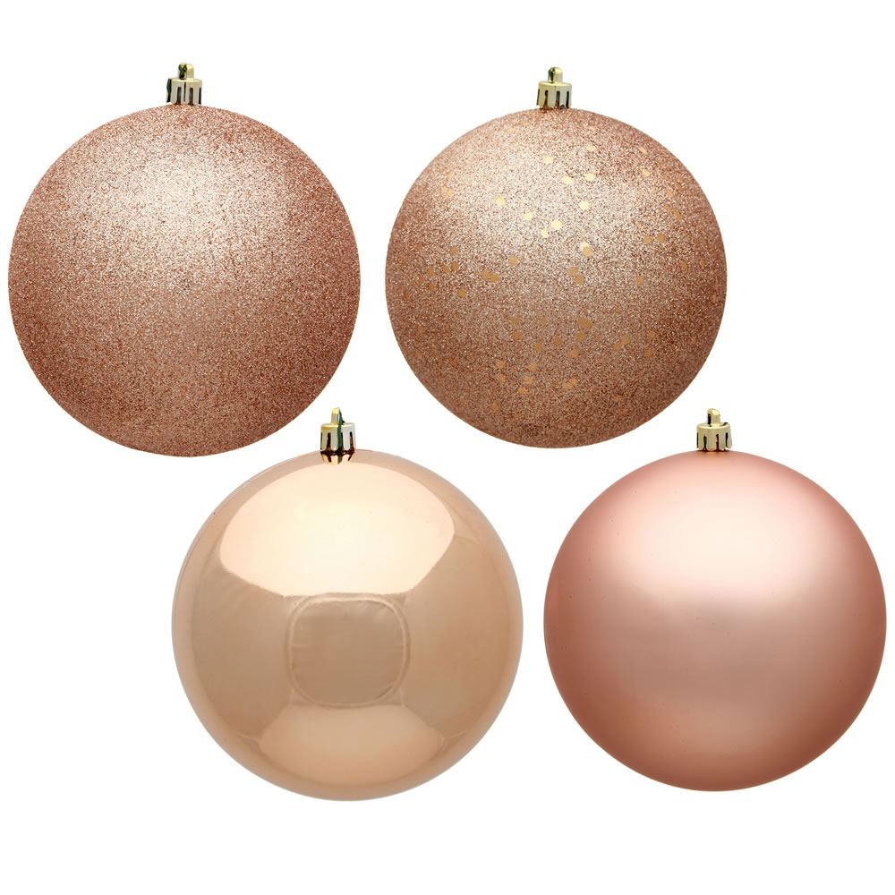 10 Inch Rose Gold Assorted Christmas Ball Ornament - Set of 4