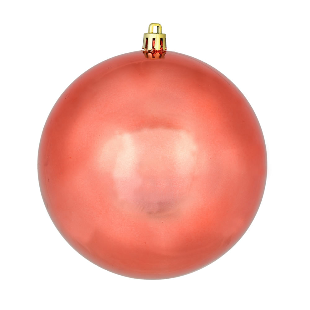 10 Inch Coral Shiny Artificial Christmas Ball Ornament - UV Drilled Cap