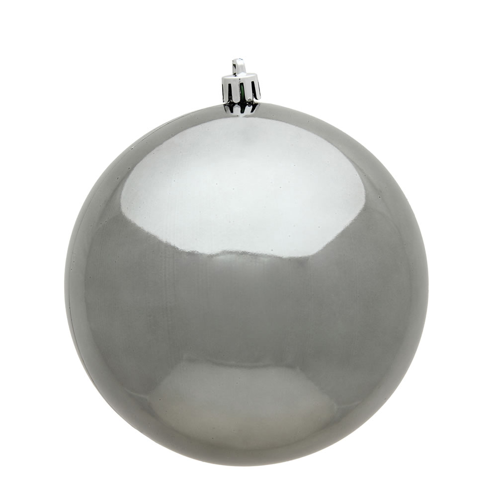 10 Inch Pewter Shiny Artificial Christmas Ball Ornament - UV Drilled Cap