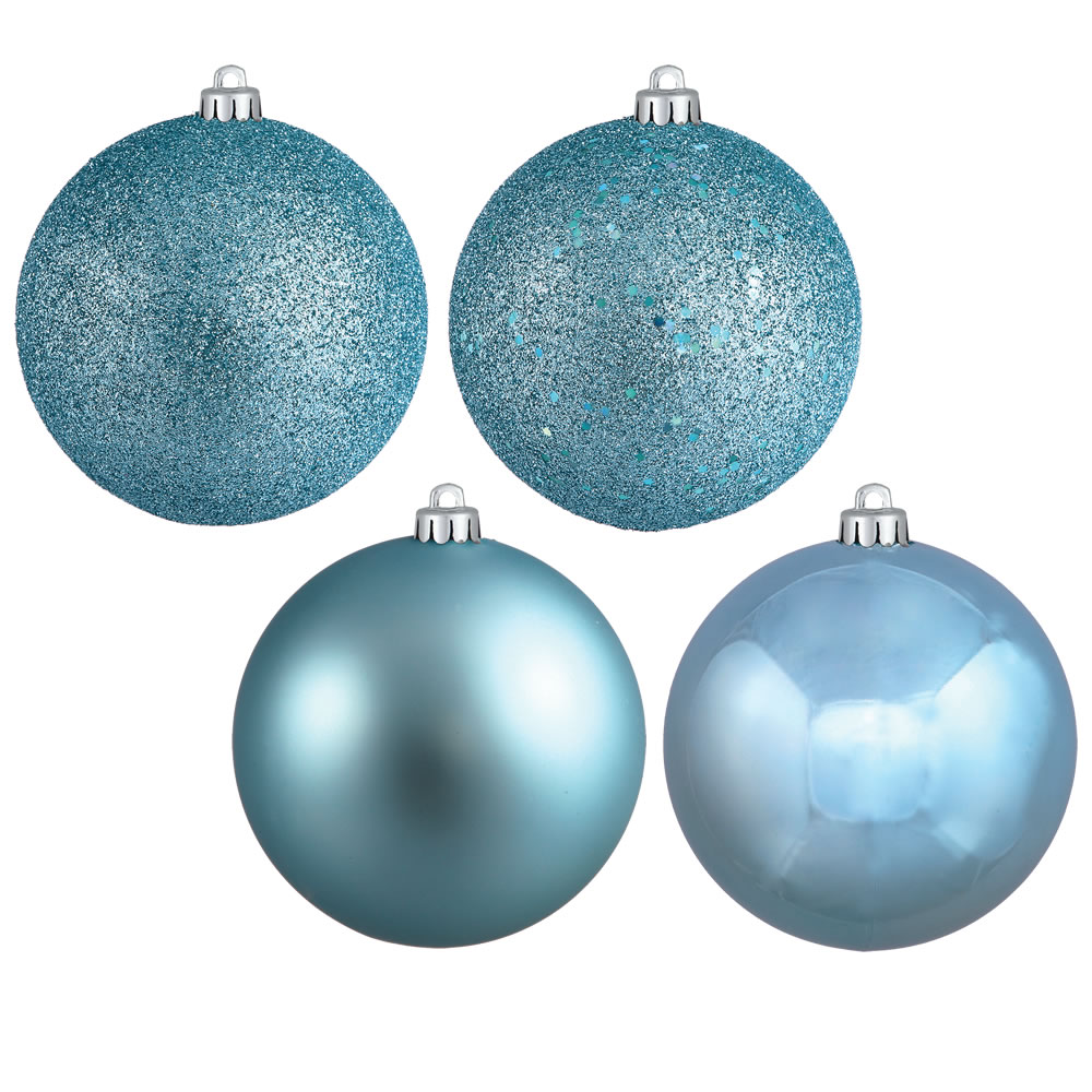 12 Inch Baby Blue Round Christmas Ball Ornament Shatterproof Set of 4 Assorted Finishes