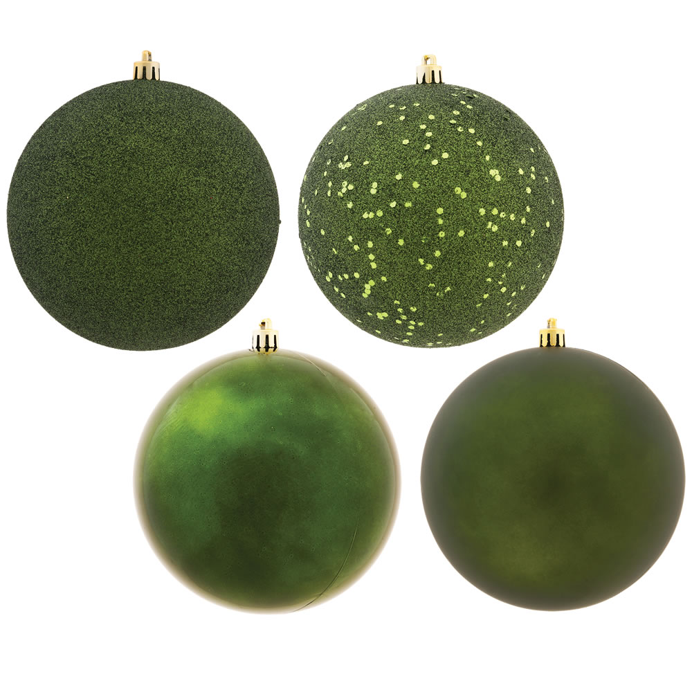 Christmastopia.com 12 Inch Moss Green Round Christmas Ball Ornament Shatterproof Set of 4 Assorted Finishes
