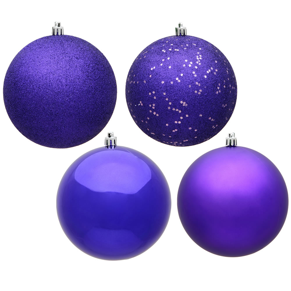 12 Inch Purple Round Christmas Ball Ornament Shatterproof Set of 4 Assorted Finishes
