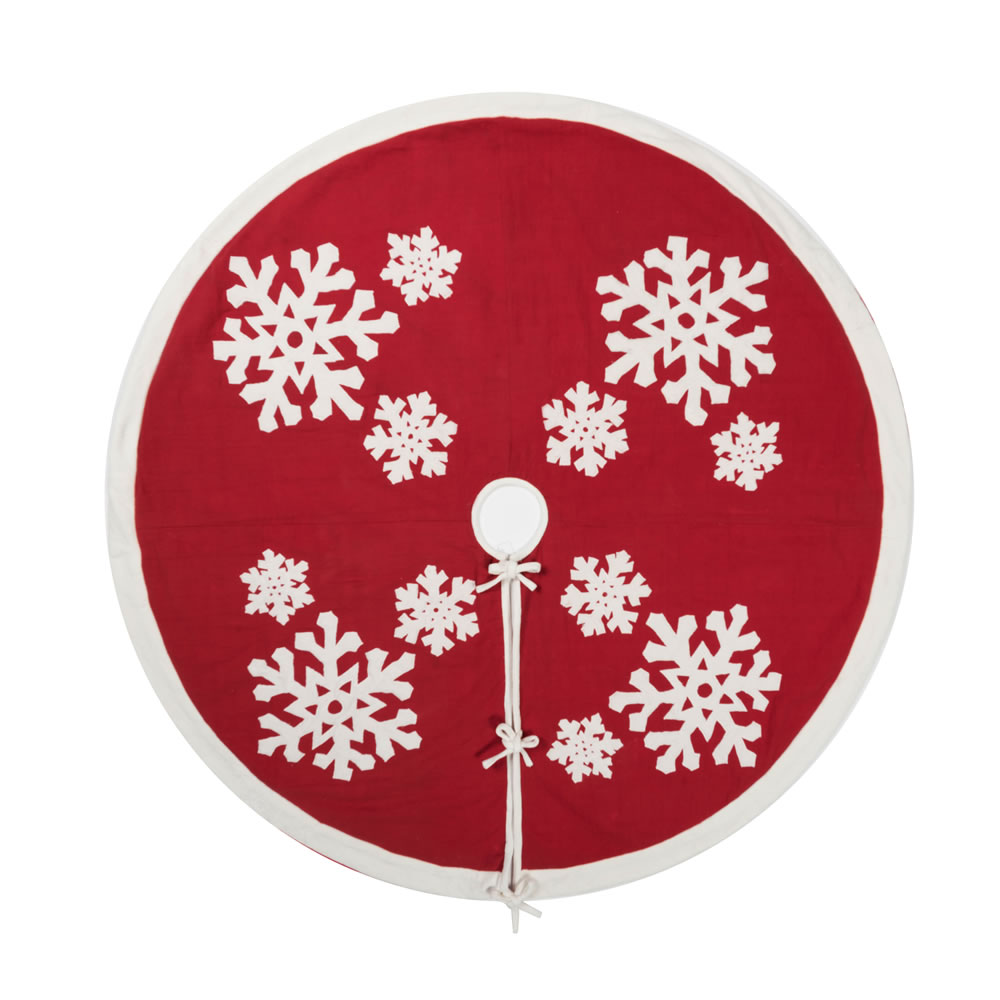 60 Inch Red and White Snowflake Cotton Duck Cloth Felt Flakes Decorative Christmas Tree Skirt