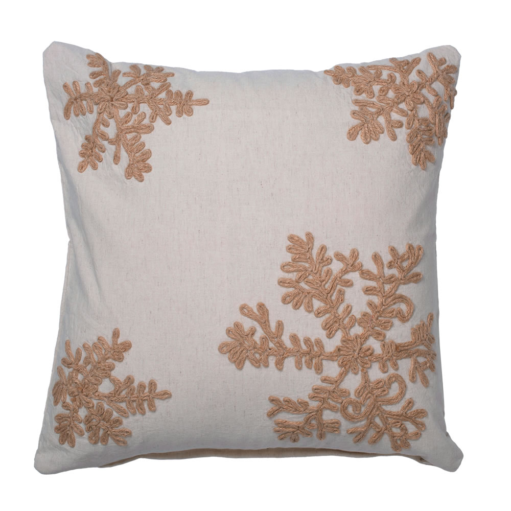 18 Inch Oatmeal Organic Natural Cotton Linen With Jute Rope Embroidery Falling Flakes Decorative Christmas Pillow