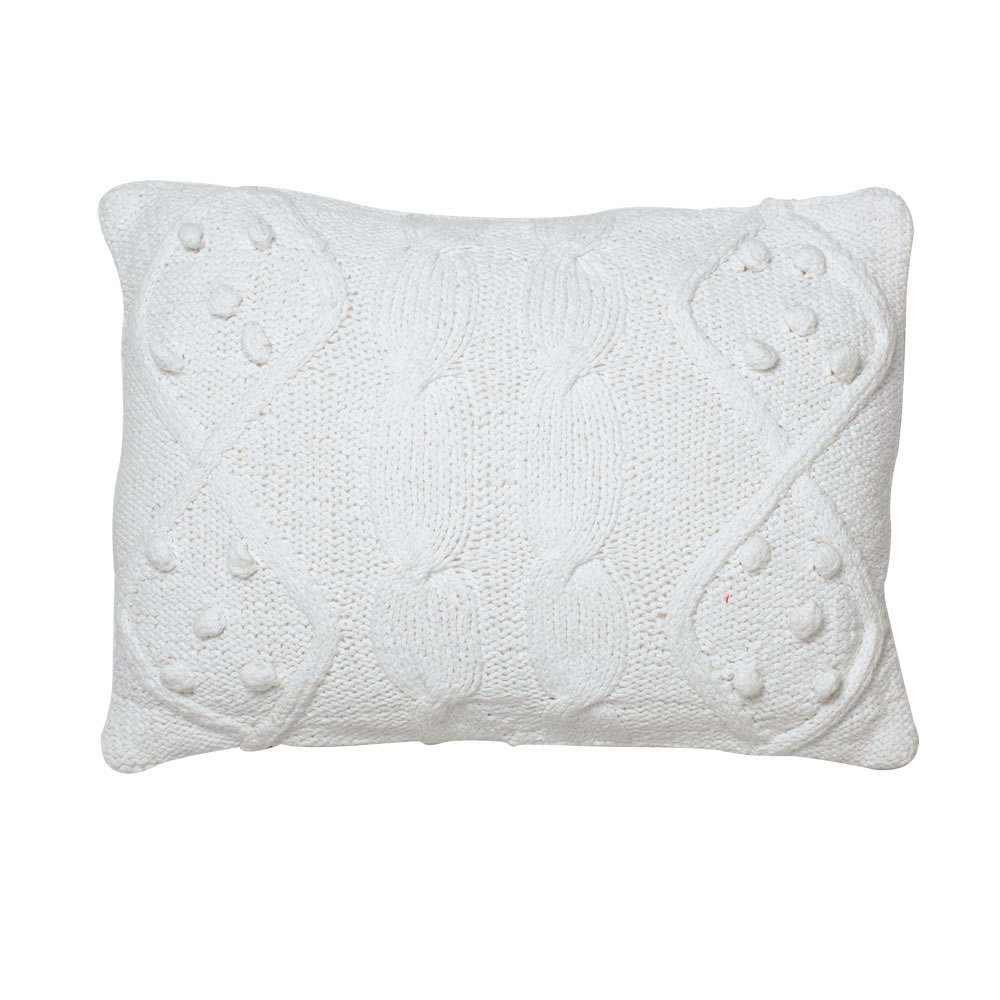 14 Inch White Hand-Knit Cotton Cable French Knot Cushion Decorative Christmas Pillow