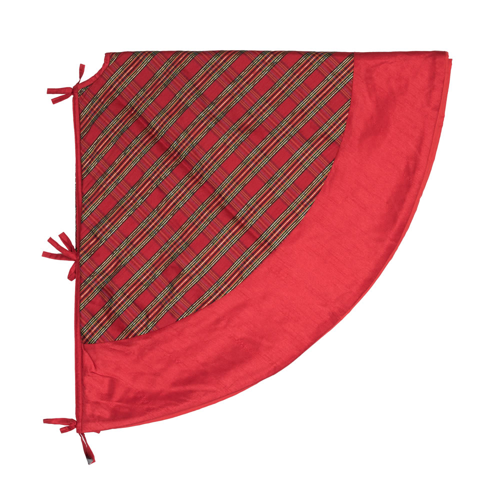 52 Inch Red Gold Plaid Decorative Christmas Tree Skirt
