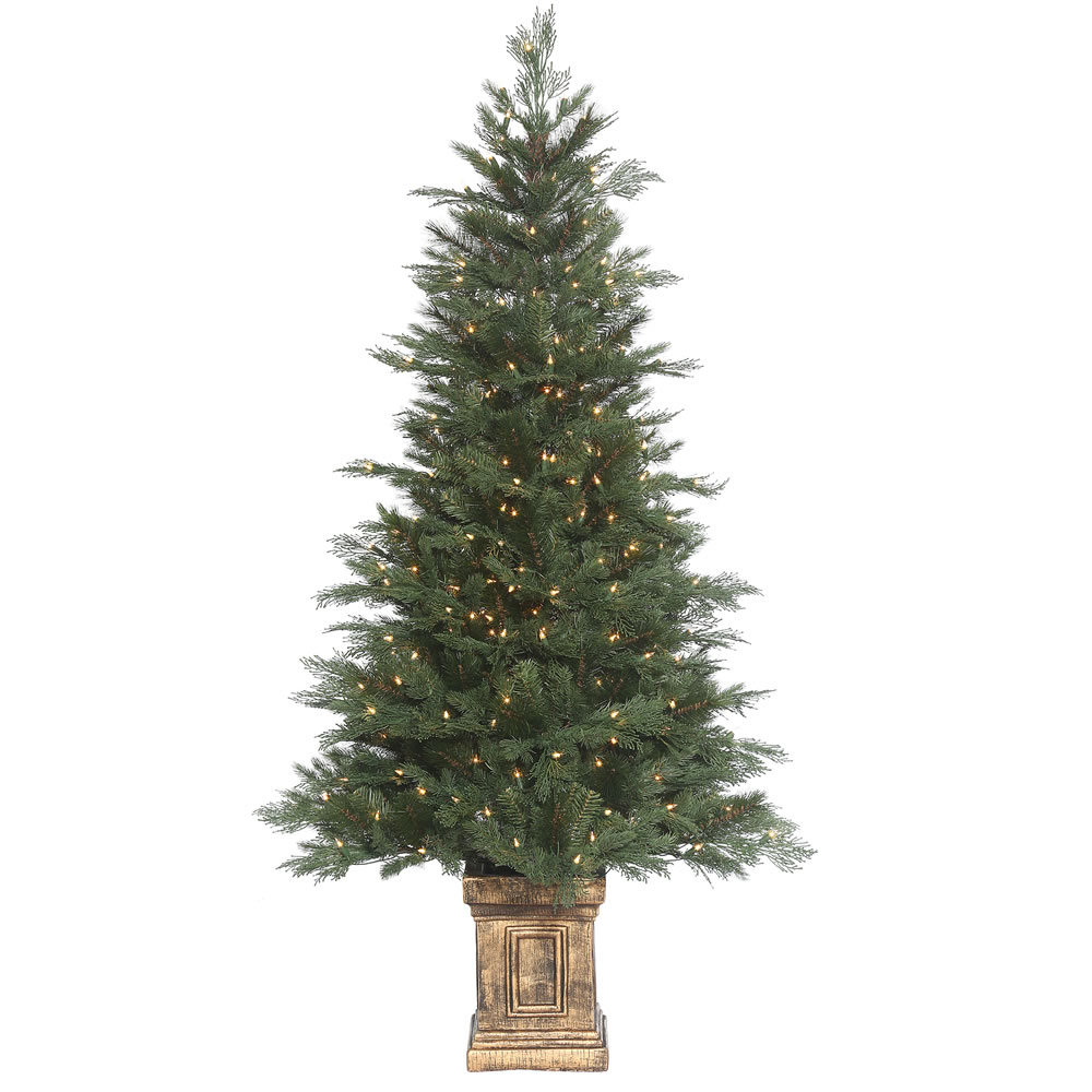 6 Foot Cedar Mixed Pine Artificial Potted Christmas Tree 300 DuraLit Incandescent Clear Mini Lights