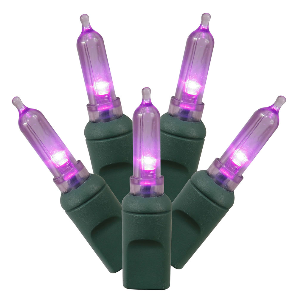 100 Commercial Grade LED Italian M5 Smooth Purple Halloween Mini Light Set Green Wire