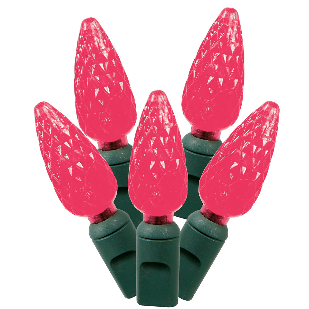 Christmastopia.com 100 Commercial Grade LED C6 Strawberry Faceted Magenta Christmas Light Set Green Wire