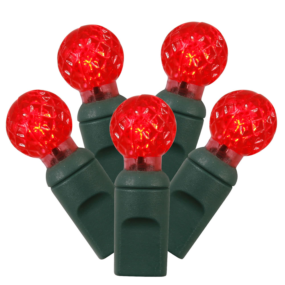 100 Commercial Grade LED G12 Berry Globe Faceted Red Christmas Light Set Green Wire