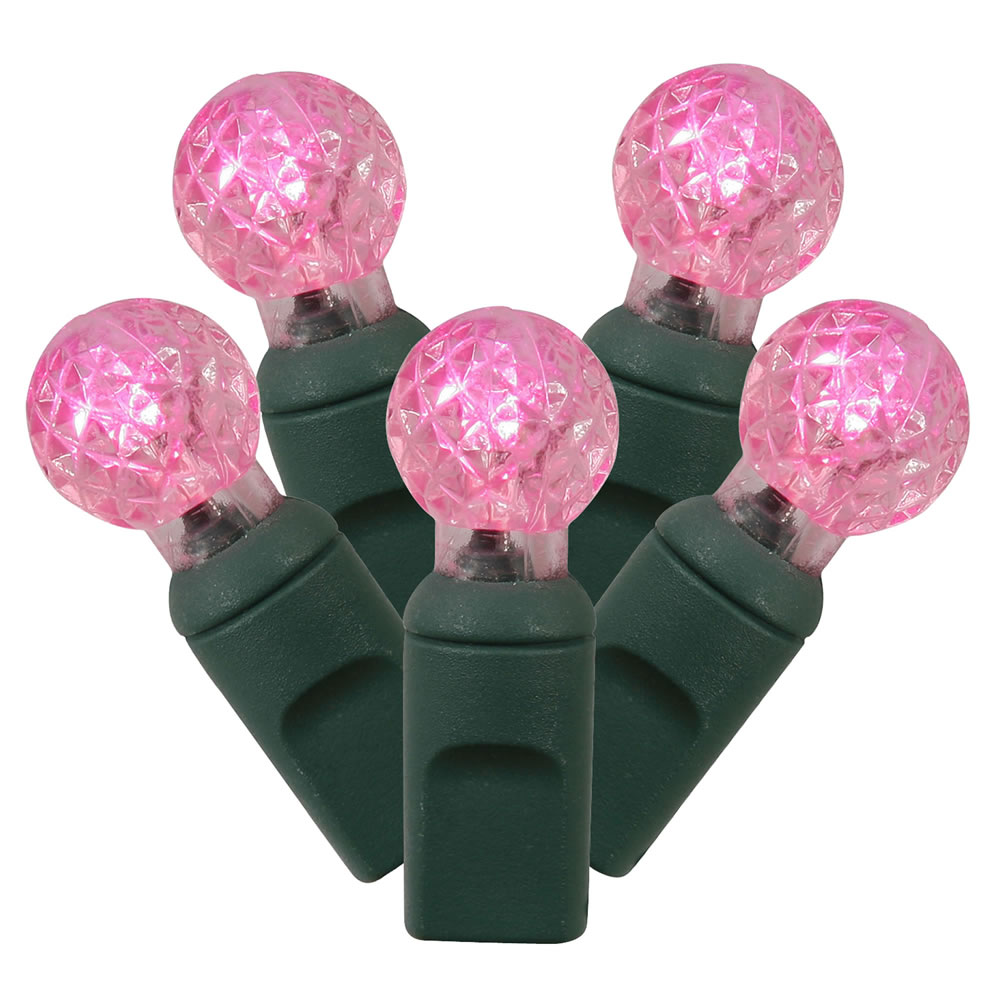 100 Commercial Grade LED G12 Berry Globe Faceted Pink Christmas Light Set Green Wire