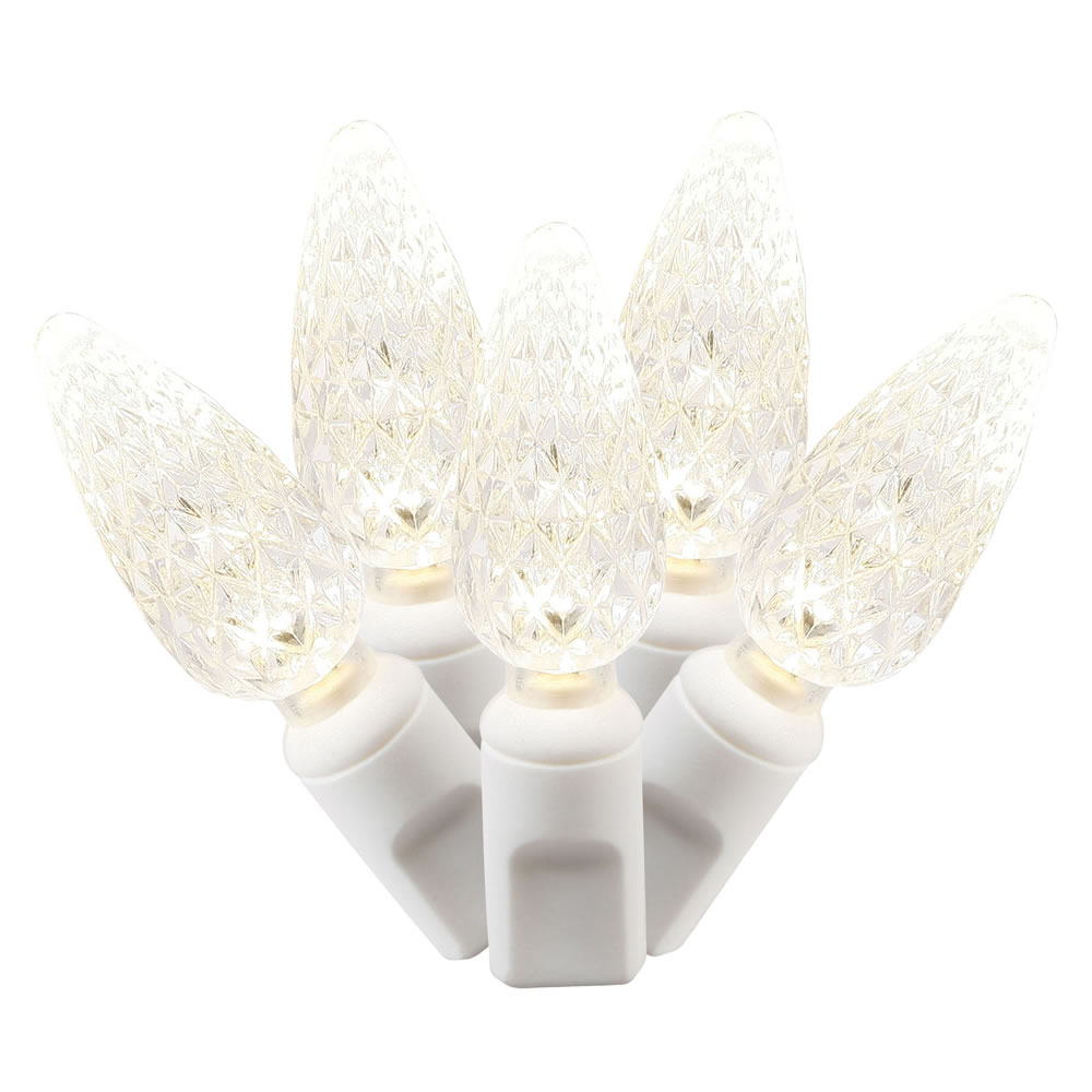 Christmastopia.com 100 Commercial Grade LED C6 Strawberry Faceted Warm White Christmas Light Set White Wire