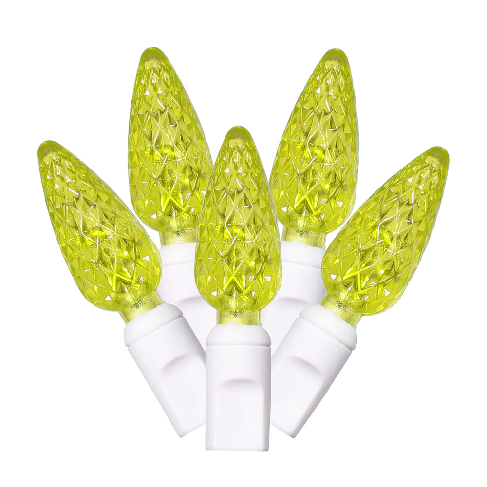 Christmastopia.com 100 Commercial Grade LED C6 Strawberry Faceted Lime Green Halloween Light Set White Wire