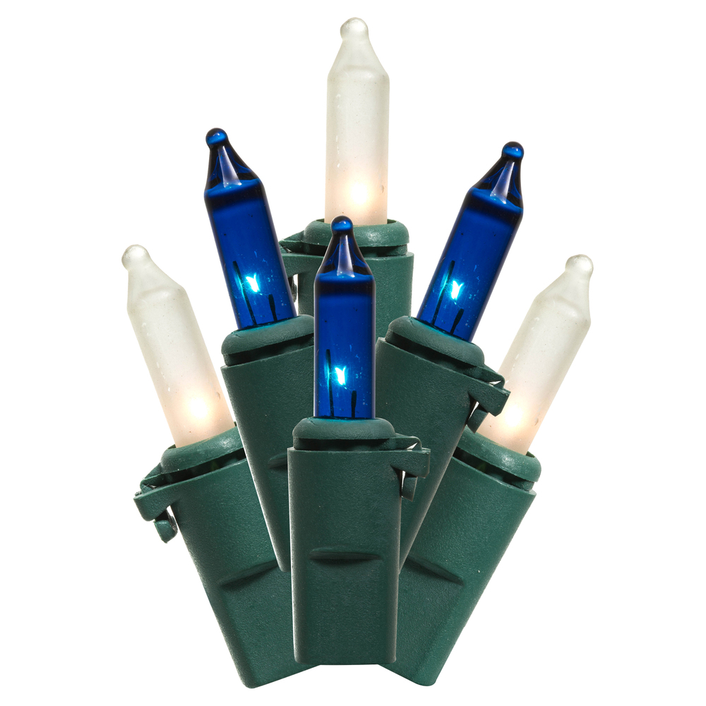 Christmastopia.com 100 Incandescent Mini Blue and White Chanukah Light Set 3 Inch Spacing Green Wire