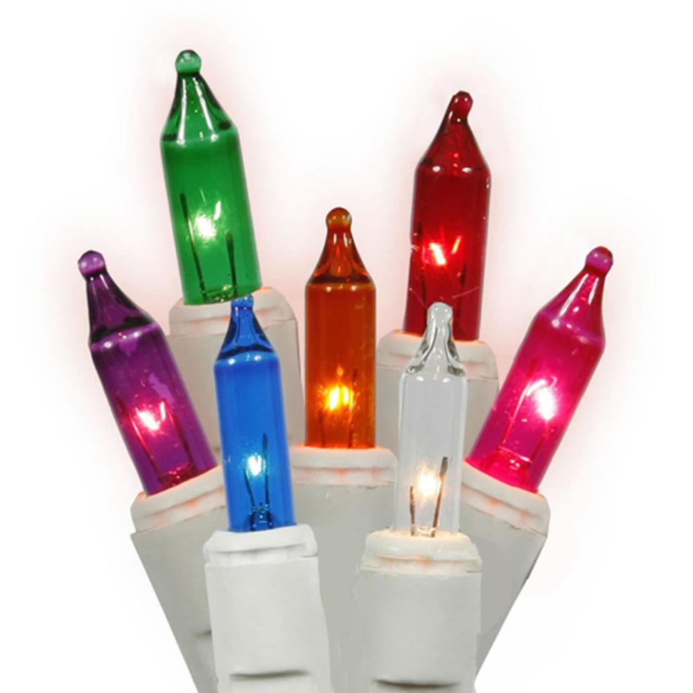 Christmastopia.com 50 Incandescent Mini Multi Color Christmas Light Set White Wire 4 Inch Spacing Lamp Lock