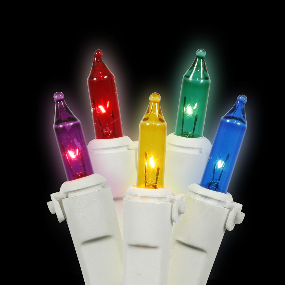 Christmastopia.com 100 DuraLit Incandescent Mini Multi Color Christmas Light Set White Wire 5.5 Inch Spacing Lamp Lock