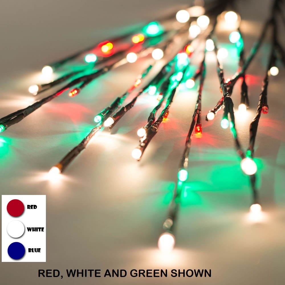 Christmastopia.com - 60 LED 5MM Wide Angle Red White and Blue Patriotic Twig Lights Brown Wire - 3 per Set