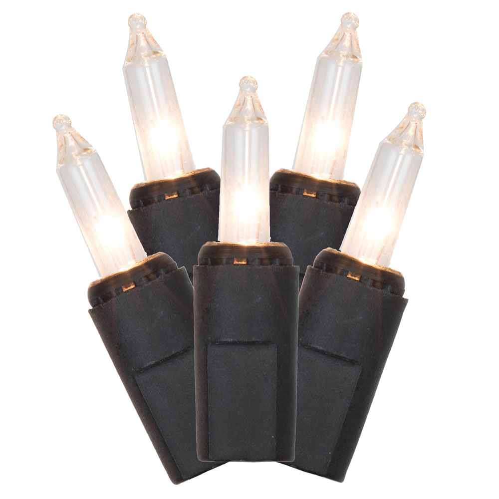 50 Commercial Grade DuraLit LED M5 Italian Warm White Mini Christmas Light Set Black Wire