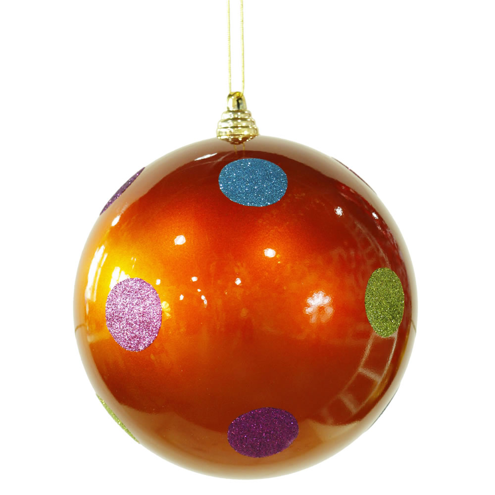 Christmastopia.com - 8 Inch Burnished Orange Candy Polka Dot Round Christmas Ball Ornament