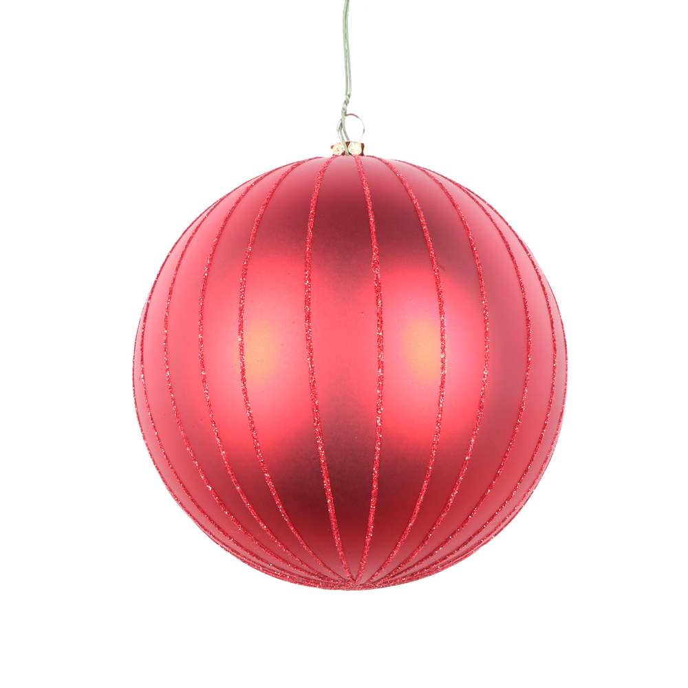 Christmastopia.com 5 Inch Red Matte Glitter Round Christmas Ball Ornament Shatterproof