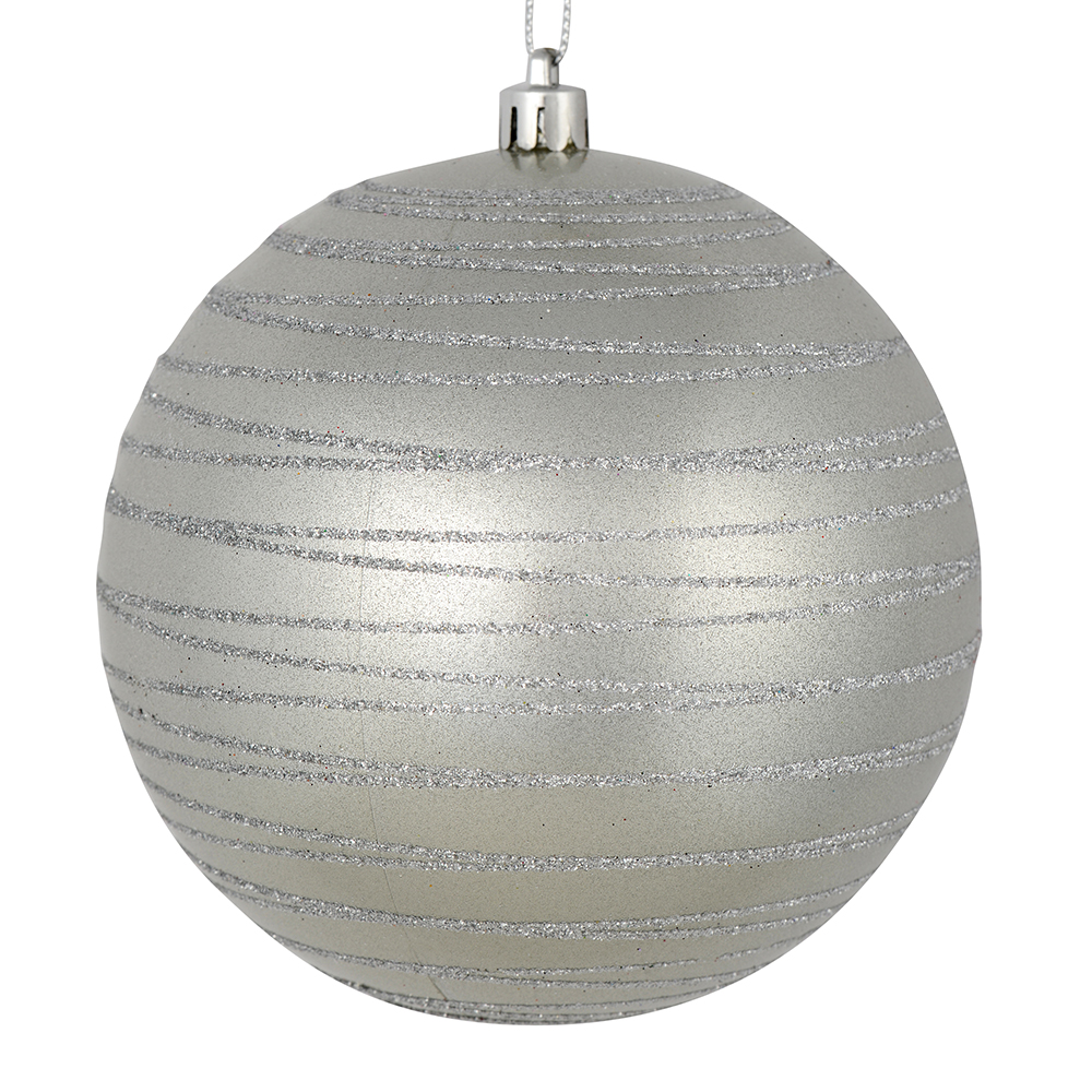3 Inch Silver Candy Glitter Lines Round Christmas Ball Ornament Shatterproof