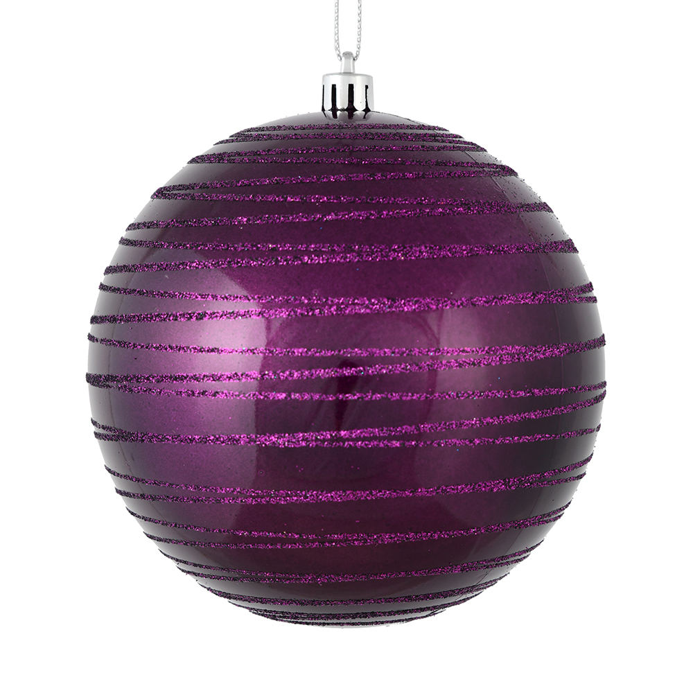 3 Inch Plum Candy Glitter Lines Round Christmas Ball Ornament Shatterproof