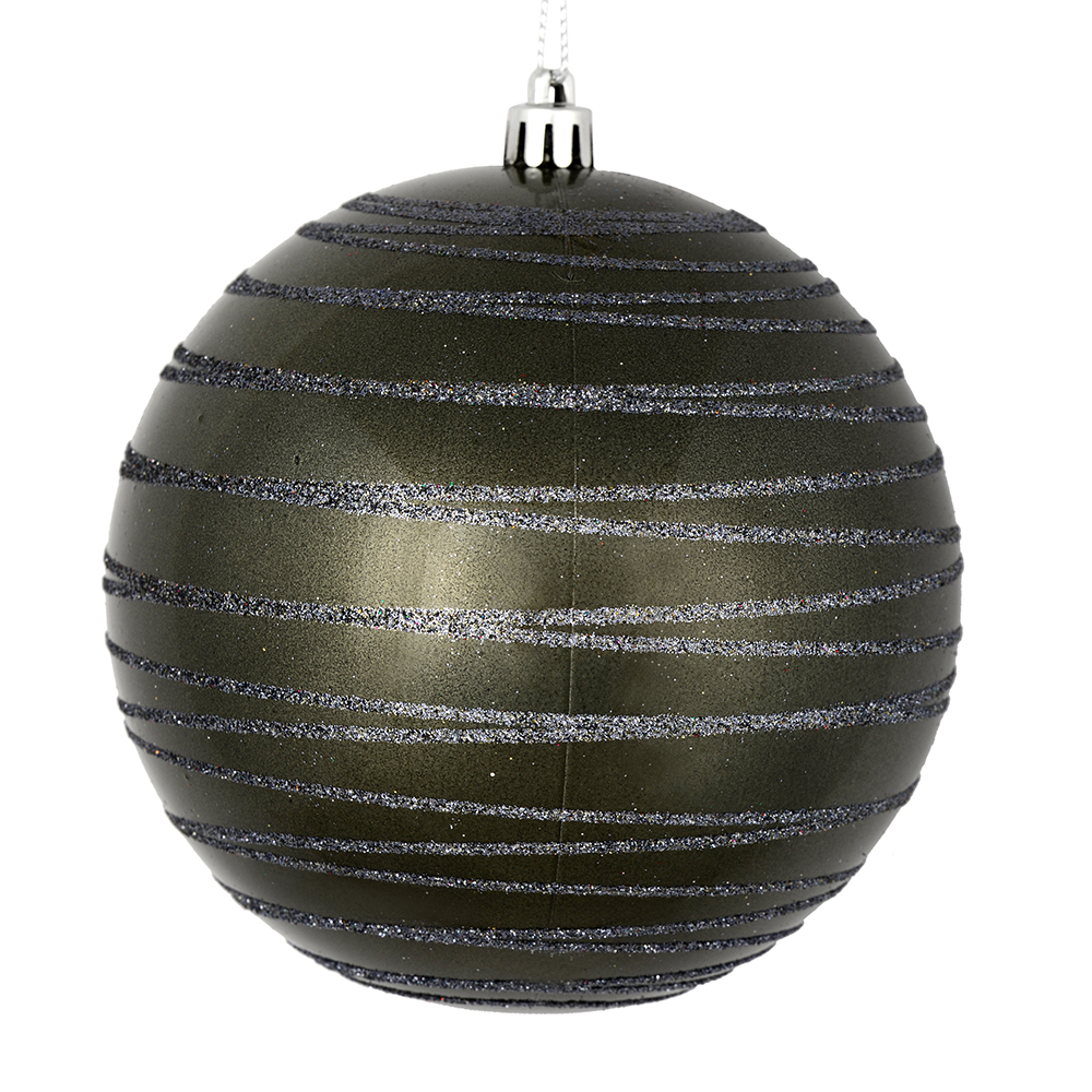 3 Inch Pewter Candy Glitter Lines Round Christmas Ball Ornament Shatterproof