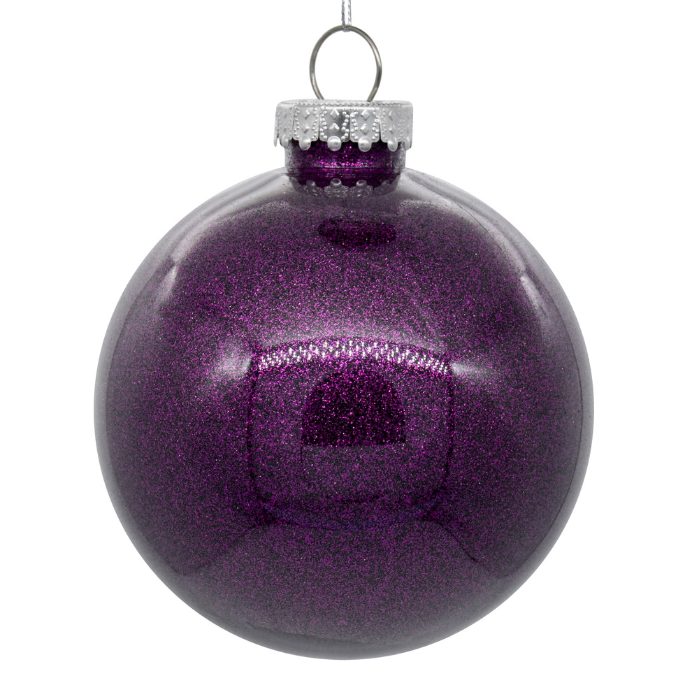 Christmastopia.com 3 Inch Plum Glitter Clear Round Christmas Ball Ornament Shatterproof