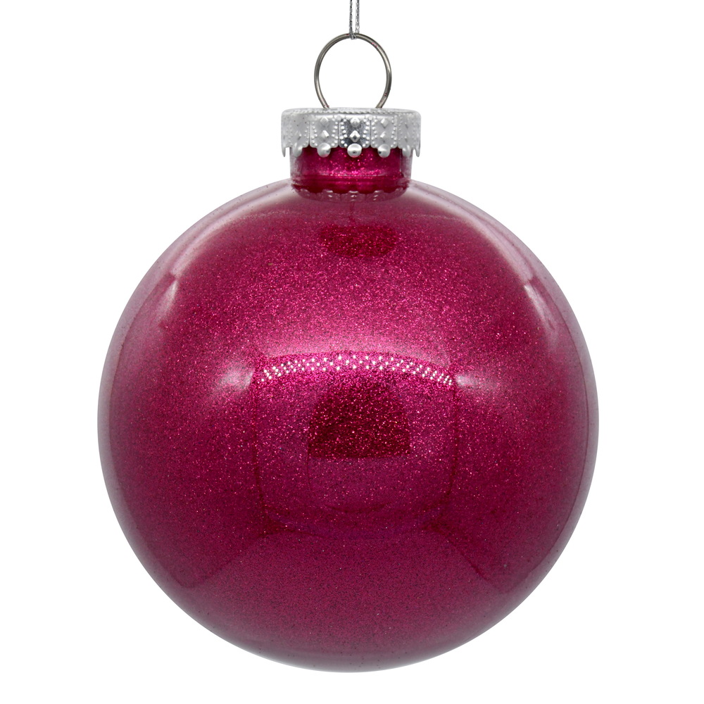Christmastopia.com 3 Inch Fuchsia Glitter Clear Round Christmas Ball Ornament Shatterproof