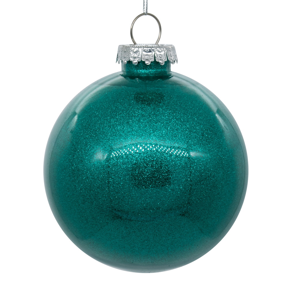 4.75 Inch Teal Clear Glitter Round Christmas Ball Ornament Shatterproof