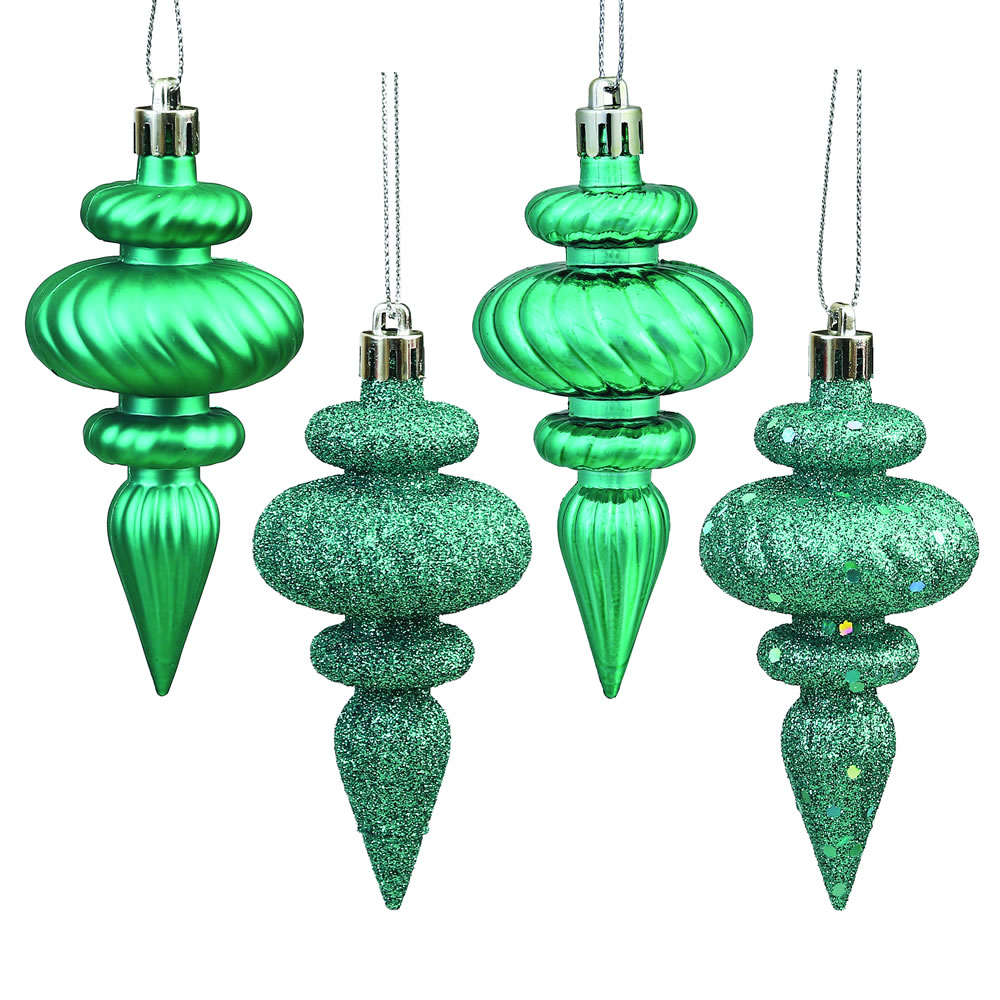 Christmastopia.com - 4 Inch Teal Christmas Finial Ornament Assorted Finishes Set of 8 Shatterproof