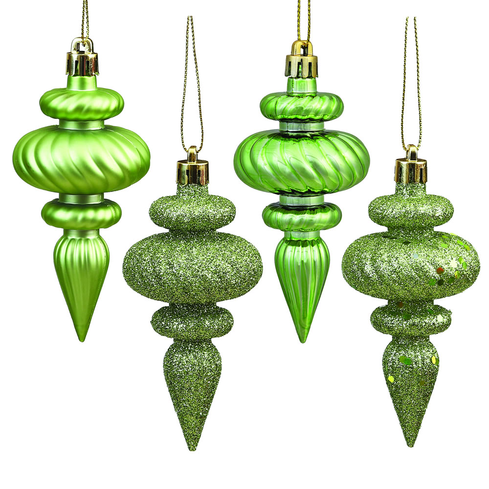 Christmastopia.com - 4 Inch Celadon Green Christmas Finial Ornament Assorted Finishes Set of 8 Shatterproof