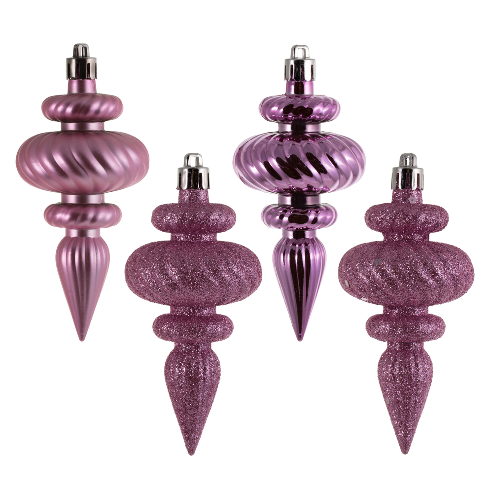 Christmastopia.com - 4 Inch Pink Christmas Finial Ornament Assorted Finishes Set of 8 Shatterproof