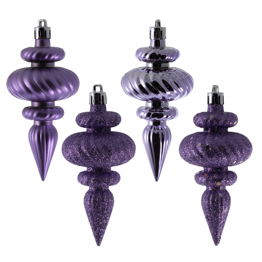 Christmastopia.com - 4 Inch Lavender Christmas Finial Ornament Assorted Finishes Set of 8 Shatterproof