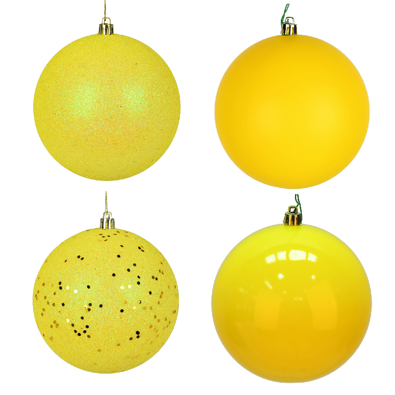 10 Inch Yellow 4-Finish Christmas Ball Ornament