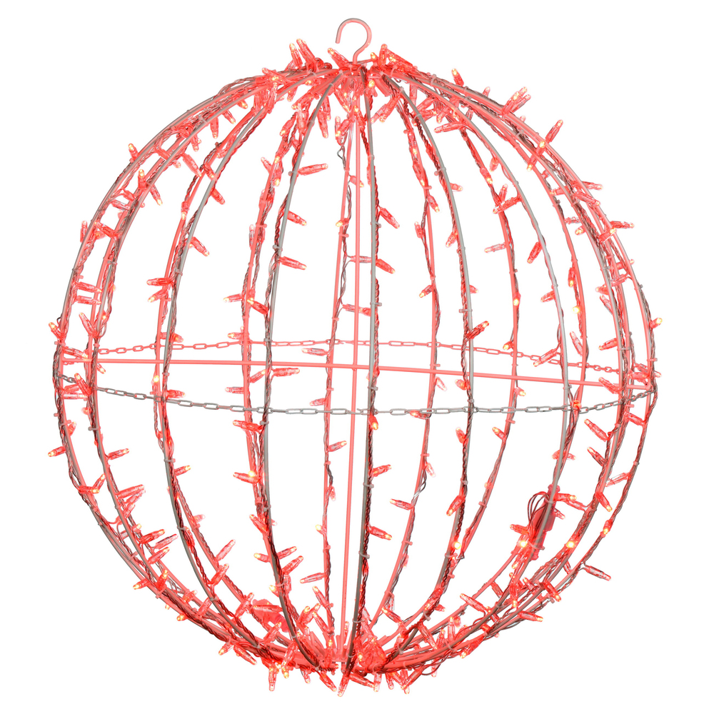 30 Inch Fold Flat Red Jumbo Hanging Sphere LED Lighted Outdoor Christmas Decoration