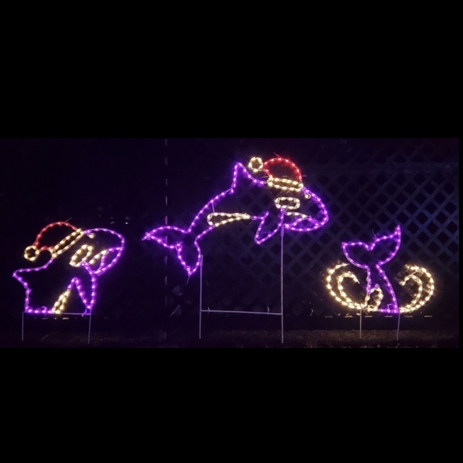 Christmastopia.com Orca Whales Jumping Animated LED Lighted Outdoor Marine Decoration
