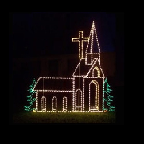 Christmastopia.com Church with Cross and Trees LED Lighted Commercial Outdoor Decoration